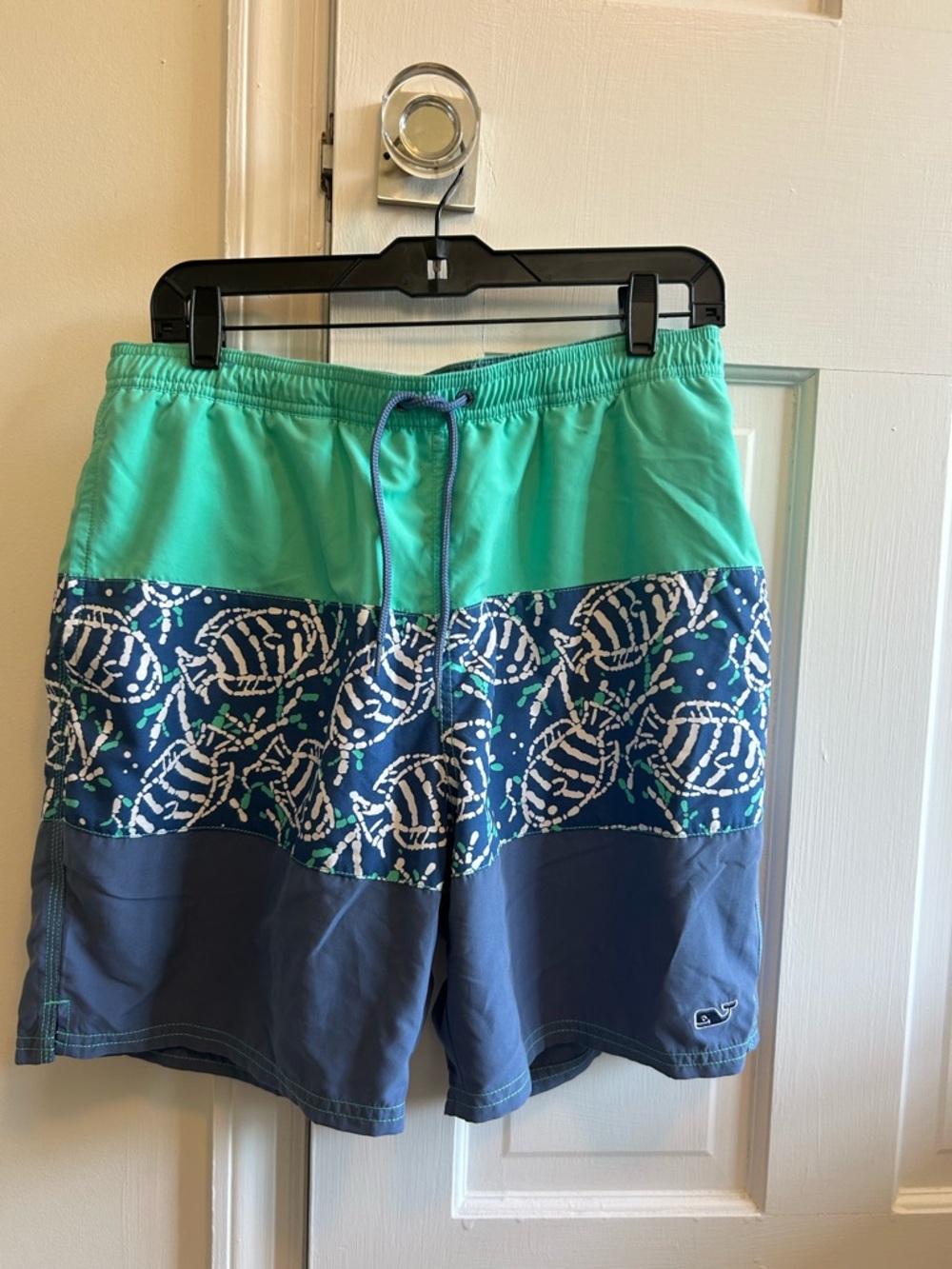Vineyard Vines Aqua, Navy and Gray Colorblock Swim Shorts